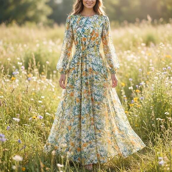 Sachin + Babi Dresses & Skirts - Sachin & Babi Aria Floral Print Balloon Sleeve Maxi Gown Size 2 NWT